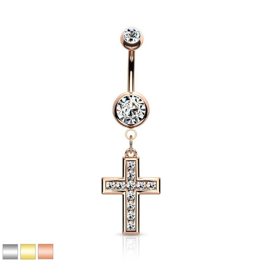 Cz Set Cross Dangle Jeweled Belly Button Rings